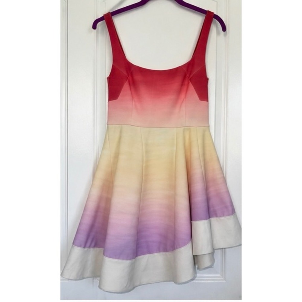 Esteban Cortazar Collective Sunset Ombre Fit Flare Dress Red Yellow Purple 8